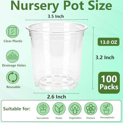 Clear Nursery Pots with Drainage 3.5 Inch: 100 Pack See Roots Stop Root Rot