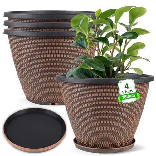 4 Pack 16 inch Plant Pots, Modern Large Planters for Outdoor Plants - color: Knit Pattern-black Copper, size: 16 Inch - 4Pack