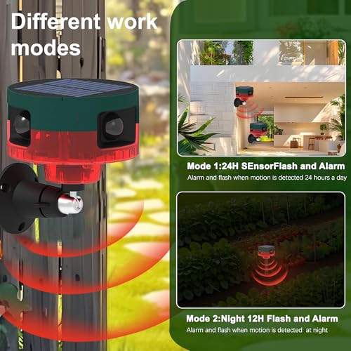 Solar Outdoor Motion Sensor Alarm: Dog Barking&Gunshot Sound, 129db Loud Siren,Support Recording, 13 Kinds of Sound Strobe Light.2PCS - color: Yellow 2 Pack