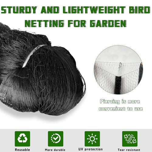 Black Bird Netting for Garden Protection Reusable Heavy Duty Garden Mesh Net Fruit Tree Netting Pest Barrier Bird Fence Protect Fruit Trees Vegetable with Ties and Staples (7' x 100')