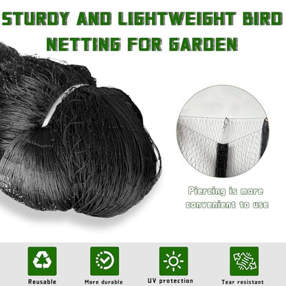 Black Bird Netting for Garden Protection Reusable Heavy Duty Garden Mesh Net Fruit Tree Netting Pest Barrier Bird Fence Protect Fruit Trees Vegetable with Ties and Staples (7' x 100')