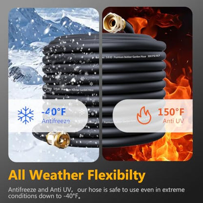 Guitrees Garden Hose 150FT x 3/4”, Heavy Duty Rubber Hose, Water Hose with Five Layered Braiding, Male Female Fittings, 1000PSI Burst, 300PSI Working (Black) - color: Black, size: 3/4 150FT Male to Female