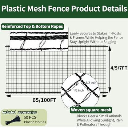 Deer Fence Netting, 5x100 Ft Plastic Mesh Fence Roll, Temporary Fence Black - color: Black, size: 5X100FT