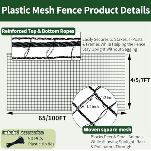 Deer Fence Netting, 5x100 Ft Plastic Mesh Fence Roll, Temporary Fence Black - color: Black, size: 5X100FT