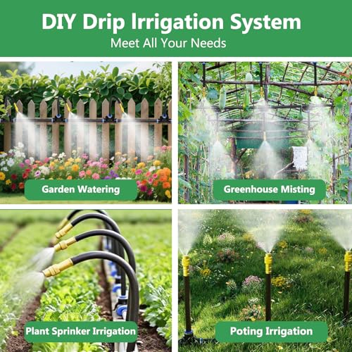 65FT 5/16 Inch Drip Irrigation System for Garden, 2025-Upgrade High-Flow Garden Watering Kit with 20 Adjustable Copper Nozzles, Even Water Distribution for Lawn & Greenhouse