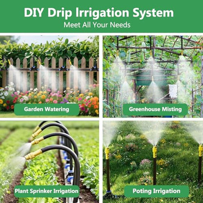 65FT 5/16 Inch Drip Irrigation System for Garden, 2025-Upgrade High-Flow Garden Watering Kit with 20 Adjustable Copper Nozzles, Even Water Distribution for Lawn & Greenhouse