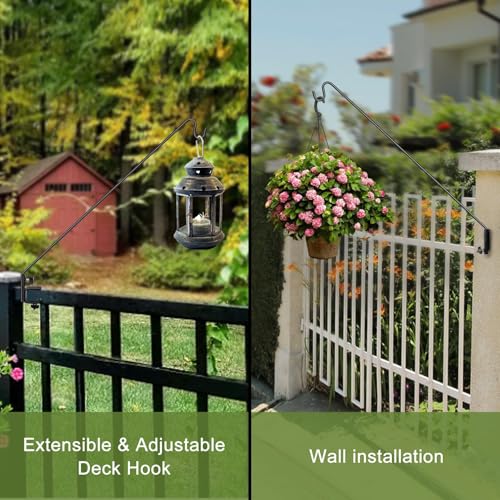 MIXXIDEA Deck Hook Outdoor Hanging Brackets：43 Inches Wall Mounted Hook Plants & Wind Chimes Risk-Free Lanterns Large Wind Chimes Lanterns - size: 43"Deck hook with 1 pack wall-mounted part