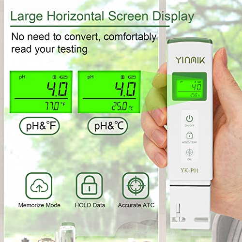 YKMINK YK-P01 pH Tester, Digital pH Meter for Water,pH Temp Meter with ATC - color: Green pH Tester