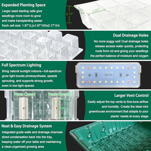 Seed Starter Trays with Grow Lights and Heat Mat for Seed Starting, Growing - size: 1-Pack 24-Cell, style: With Heat Mat