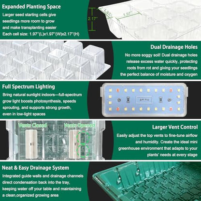 Seed Starter Trays with Grow Lights and Heat Mat for Seed Starting, Growing - size: 1-Pack 24-Cell, style: With Heat Mat