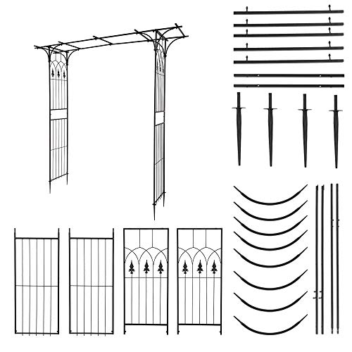 VINGLI 7.1ft Metal Garden Arch, Black Wrought Iron Arbor with Detachable Stakes, 13mm Thick Tube Trellis for Climbing Plants, Outdoor Patio Backyard Walkway Decor, Party Decoration