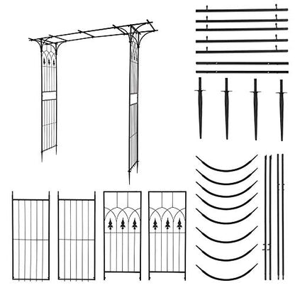 VINGLI 7.1ft Metal Garden Arch, Black Wrought Iron Arbor with Detachable Stakes, 13mm Thick Tube Trellis for Climbing Plants, Outdoor Patio Backyard Walkway Decor, Party Decoration