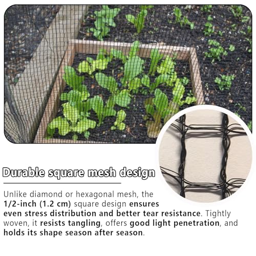 POYEE 15x40ft Bird Netting, 1/2-inch Square Mesh Garden Netting - size: 15x40ft