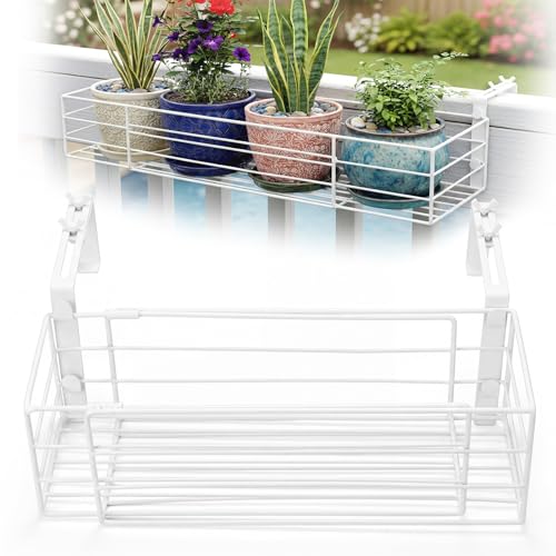 Youyole Railing Hanging Planter Holder, Adjustable Balcony Flower Pot Stand - color: White, size: 6" Wide, style: Classic