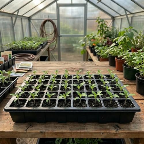 Gardzen 10-Set Garden Propagator Set, Seed Tray Kits with 400-Cell, Seed Starter Tray with Dome and Base 15" x 9" (40-Cell Per Tray) - size: 40-Cell Black 10-Pack