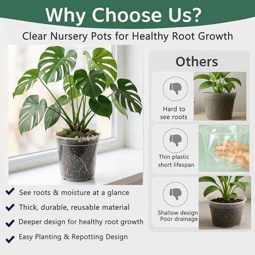 4/5/6/7 Inch Clear Nursery Pots with Drainage Holes 12 Pack - size: 7/6/5/4inch