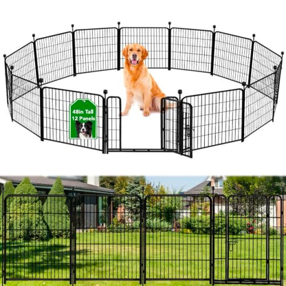 ADAVIN 12 Panels Dog Fence Outdoor for Yard, 48in Tall Garden Fence - size: 48in(H)×27ft(L) 12 panels-New
