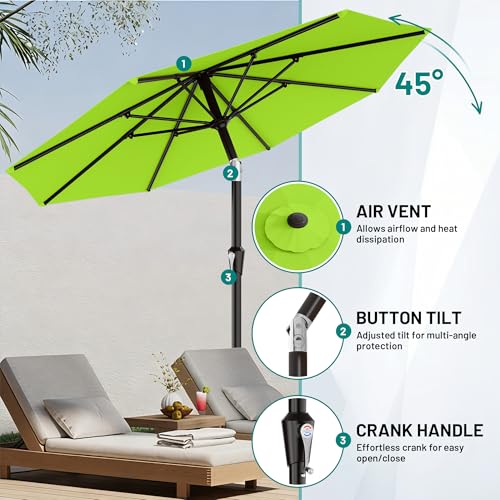 AreShark 9FT Outdoor Patio Umbrella with Tilt and Crank, Apple Green - color: Apple Green, size: 9ft
