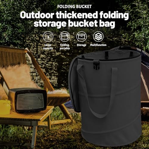 Pop up Camping Trash can with lid,Collapsible 24 Gallons Trash can with Sorting Clips,Garden Garbage Bag with Lid,Lawn and Leaf Bags - Reusable Yard Waste Bags (Black) - color: Black