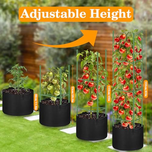 4 Pack Tomato Cages with 11 Gallon Grow Bags for Garden 55inch