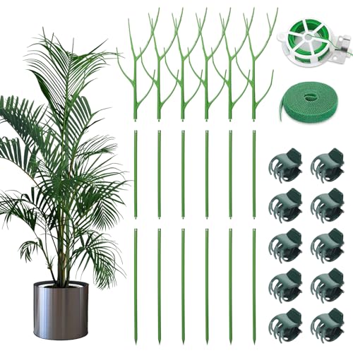 ROADPLUM 6 Pack 39.37" Detachable Twig Plant Support Stakes Set, Blends in to Plant, Branch Plant Sticks with Orchid Clips Twist Plant Ties, Twig Trellis for Indoor Outdoor Plants Potted Plants Flower - color: Green, size: 39.37" - 6 Pack