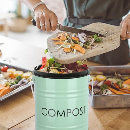 MUMTOP Compost Bin for Kitchen Countertop,1.3 Gal Metal Compost Container - color: Green