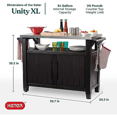 Keter Outdoor Rolling Table Cart for Food Prep, Storage, Dark Brown - color: Brown