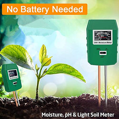Soil Test Kit for Moisture, pH& Sunlight Meter,3 in 1 Soil Tester for Plant, Vegetables, Garden, Lawn, Farm, Indoor/Outdoor Use (No Battery Need) (Green 2.0)
