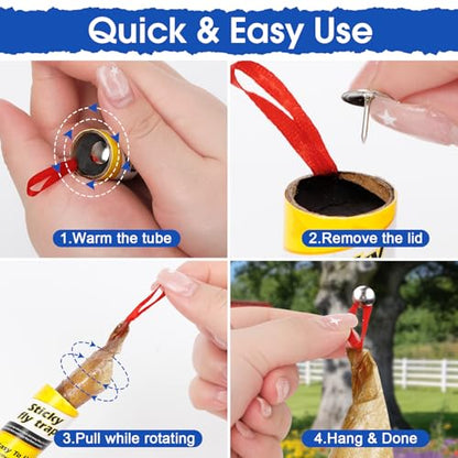 60 Pack Fly Strips Indoor Hanging Fly Trap Outdoor Sticky with Pins - size: 60 pack