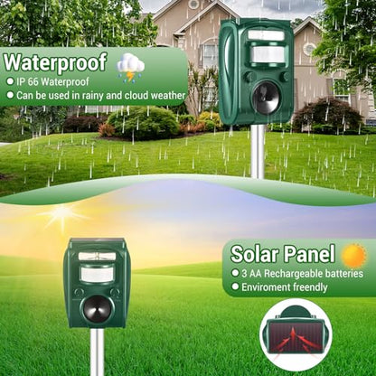 Solar Ultrasonic Animal Repellent Outdoor,Motion Detection & LED Flashing Strobes,Deer Repellent Devices Squirrel Cat Skunk Rabbit Raccoon Deterrent,Keep Critter Coyote Away Yard, Farm, Garden(Green)