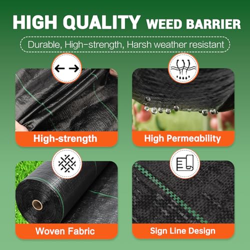 5 x 10 Feet 3 Pack Weed Barrier Fabric Garden Landscape Weed Blocker Woven Fabric Heavy Duty Ground Cover Mat - size: 5ft x 10ft-3 Pack