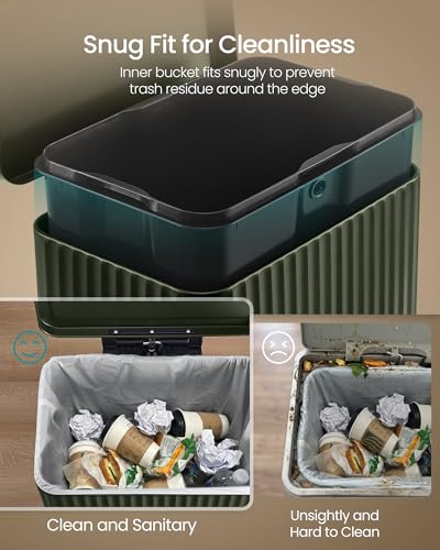 SONGMICS Trash Can, 13 Gallon (50 L), Stainless Steel, with Lid, Pedal - color: Green, size: 13 Gallon