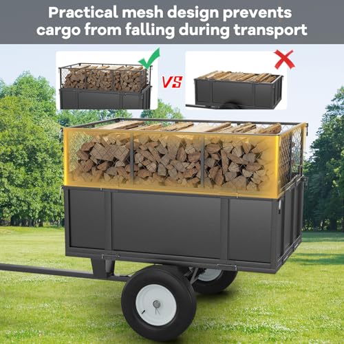 GarveeLife Heavy Duty 750 lbs Steel Garden Dump Cart for ATV/UTV – 17 Cu Ft Utility Trailer – Removable Sides, Pneumatic Tires, Quick-Dump – Yard Cart for Lawn Tractor, Mower, Farm & Landscaping - color: 750ibs - Black