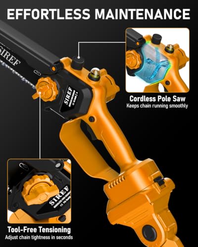Electric Pole Saw 6“ Mini Chainsaw Cordless Telescopic 4.0Ah Batteries Fast Charger Adjustable Shoulder StrapTree Trimmer Limb Branch Cutter Pruner 16 Ft Max Reach Multi-Angle Yellow - color: Yellow-1 Battery