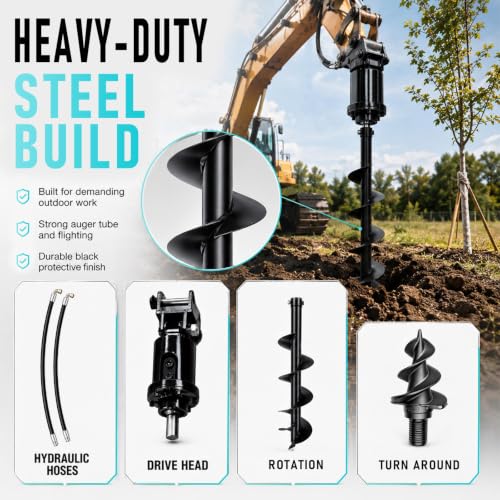 Hydraulic Drill Bit for Earth Auger, Heavy Duty Skid Steer Attachment with Wooden Box Packaging, Efficient Digging Tool for Post Holes and Landscaping