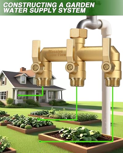 3 Way Hose Splitter Heavy Duty, Solid Brass Full Flow Outdoor Faucet and Garden Hose Splitters, Water Spigot Splitter T Adapter, All Metal Water Connector with Shut-Off Valve, 3/4 - Inch GHT Thread - style: Brass 3 way