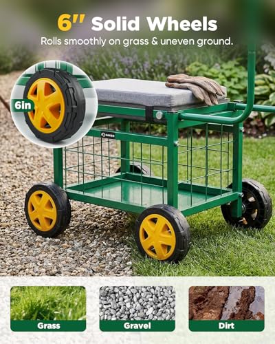 Saker Rolling Garden Cart with Seat & Wheels 15.7" EVA Padded Stool 500lb - size: Basic Version