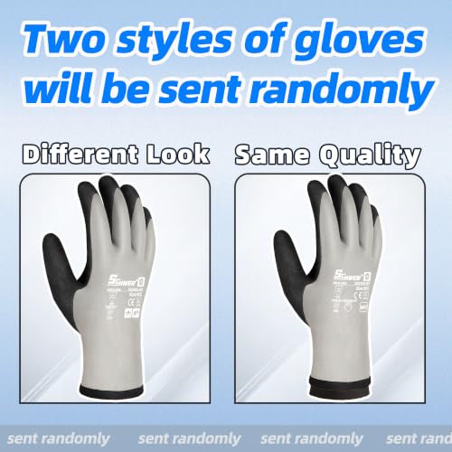 Schwer 2 Pairs 100% Waterproof Winter Work Gloves Latex Coated, CR3305, L - color: Winter Grey, size: Large