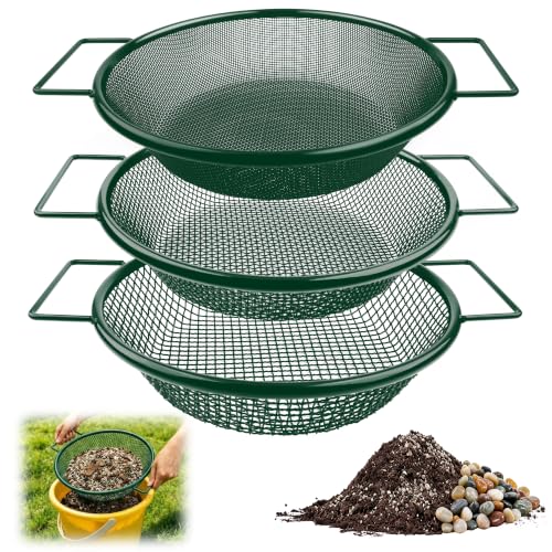 Mulctun 3Pcs Soil Sifter with Handles,Heavy Duty Dirt Sifter for Gardening - color: Green, size: 3 Pcs (2,4,6mm grid)