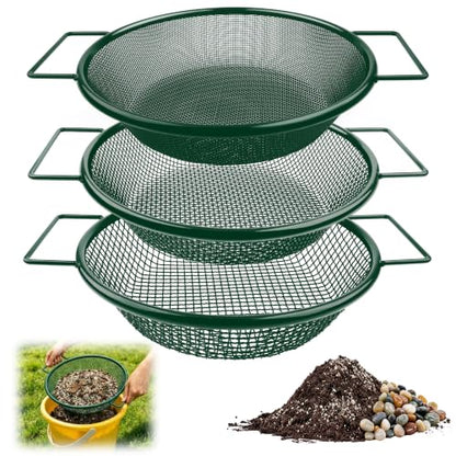 Mulctun 3Pcs Soil Sifter with Handles,Heavy Duty Dirt Sifter for Gardening - color: Green, size: 3 Pcs (2,4,6mm grid)