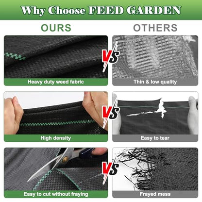FEED GARDEN 4FT x 50FT Heavy Duty Weed Barrier Fabric, Landscape Fabric Ground Cover for Garden Beds, Raised Beds, Mulch & Gravel Paths, Woven Geotextile Weed Blocker with 15 Garden Staples - size: 4FTx50FT