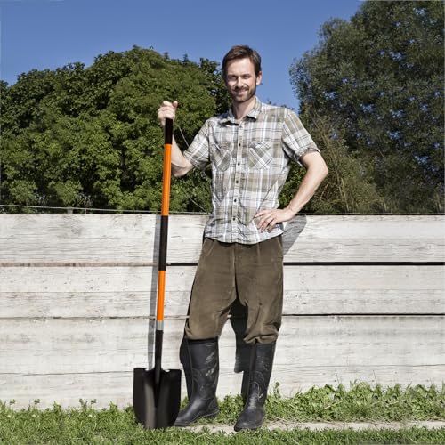 VNIMTI Heavy Duty Gardening Shovel, 56 Inch Round Blade with Fiberglass Handle (Orange) - color: Orange