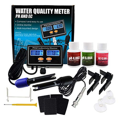 pH/EC Conductivity Meter with ATC Water Quality Tester 0.0-14.0pH / 0~19.99ms/cm Aquarium, Hydroponics Tool