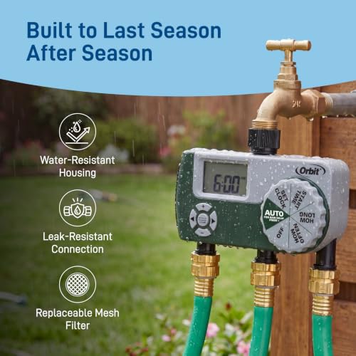 Orbit Programmable Digital Hose Watering Timer - 3 Outlet - Battery Powered - with LCD Screen - Built-in Rain Delay - Water-Resistant - 56082 - size: 3 Outlet