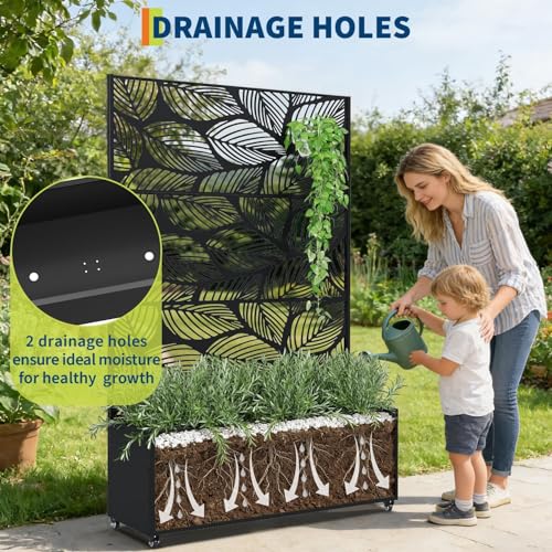 Garvee Metal Raised Garden Bed with Trellis and Wheels, 71"x47"x16" - color: Birch Leaf, size: with wheels