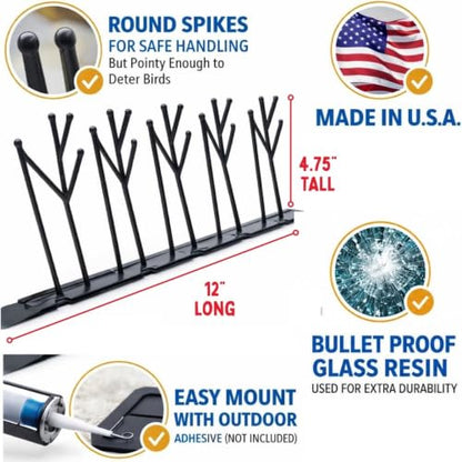 Heavy Duty Bird Spikes – Made in USA – Pigeon & Bird Deterrent for Ledges, Roofs, Fences & Window Sills – Durable Outdoor Anti-Roost Spikes – Humane Bird Control – No Glue Included (25 ft) - size: 25 ft