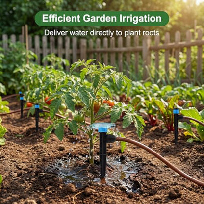 30 PCS Drip Irrigation Emitters with Stakes, 1/4 in Push-to-Connect Drippers, Adjustable 360° Water Output for Garden and Plant Watering(Color:Bule) - color: Bule