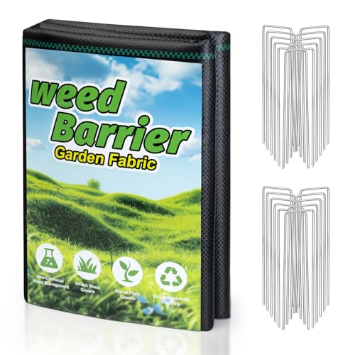 Weed Barrier Landscape Fabric 3FT x 50FT , with 20 U-Shaped Ground Stakes - size: 3FT*50FT