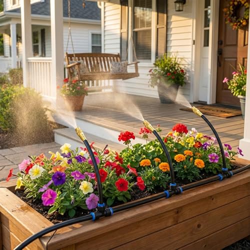 Drip Irrigation System, 2026-Upgrade 50Ft 1/4" Garden Watering System with 12 Pcs 360° Adjustable Copper Nozzles, DIY Kit for Garden, Lawn, Greenhouse, Raised Beds & Outdoor Plants - size: 50FT/12pcs