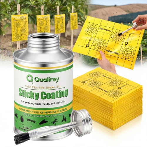 Qualirey Sticky Fly Trap Coating with Brush, Outdoor Trap Bags,Yellow - color: Yellow